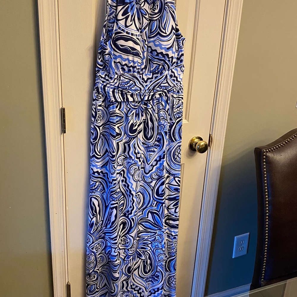 Lilly Pulitzer Blue and White Swirl Maxi Dress